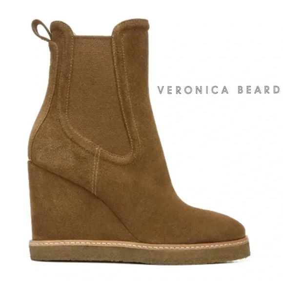 VERONICA BEARD AARI-2 Water-Repellent Wedge Chelsea Boots Suede hazelwood Size 9 - Picture 1 of 12